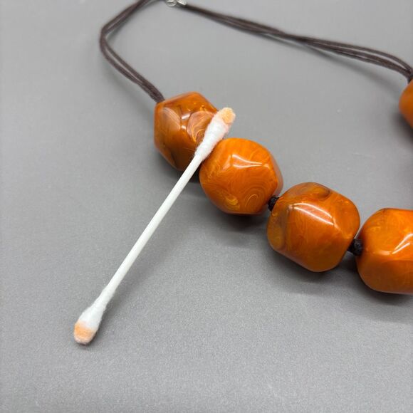 Vintage Butterscotch Bakelite Chunky Faceted Catalin Bead Necklace Marbled 19" - Picture 2 of 11